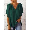 imageSHEWIN Womens Casual V Neck Loose 34 Bell Sleeve Chiffon Blouse Shirt Pleated Flowy Tunic TopsA Green