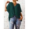 imageSHEWIN Womens Casual V Neck Loose 34 Bell Sleeve Chiffon Blouse Shirt Pleated Flowy Tunic TopsA Green