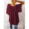 imageSHEWIN Womens Casual V Neck Loose 34 Bell Sleeve Chiffon Blouse Shirt Pleated Flowy Tunic TopsA Red
