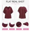 imageSHEWIN Womens Casual V Neck Loose 34 Bell Sleeve Chiffon Blouse Shirt Pleated Flowy Tunic TopsA Red