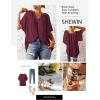 imageSHEWIN Womens Casual V Neck Loose 34 Bell Sleeve Chiffon Blouse Shirt Pleated Flowy Tunic TopsA Red