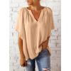 imageSHEWIN Womens Casual V Neck Loose 34 Bell Sleeve Chiffon Blouse Shirt Pleated Flowy Tunic TopsAz Apricot