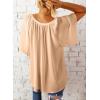 imageSHEWIN Womens Casual V Neck Loose 34 Bell Sleeve Chiffon Blouse Shirt Pleated Flowy Tunic TopsAz Apricot
