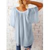 imageSHEWIN Womens Casual V Neck Loose 34 Bell Sleeve Chiffon Blouse Shirt Pleated Flowy Tunic TopsAz Blue