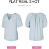 imageSHEWIN Womens Casual V Neck Loose 34 Bell Sleeve Chiffon Blouse Shirt Pleated Flowy Tunic TopsAz Blue