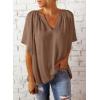 imageSHEWIN Womens Casual V Neck Loose 34 Bell Sleeve Chiffon Blouse Shirt Pleated Flowy Tunic TopsAz Brown