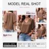 imageSHEWIN Womens Casual V Neck Loose 34 Bell Sleeve Chiffon Blouse Shirt Pleated Flowy Tunic TopsAz Brown