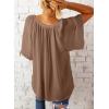imageSHEWIN Womens Casual V Neck Loose 34 Bell Sleeve Chiffon Blouse Shirt Pleated Flowy Tunic TopsAz Brown