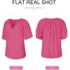 imageSHEWIN Womens Casual V Neck Loose 34 Bell Sleeve Chiffon Blouse Shirt Pleated Flowy Tunic TopsAz Hot Pink