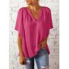 imageSHEWIN Womens Casual V Neck Loose 34 Bell Sleeve Chiffon Blouse Shirt Pleated Flowy Tunic TopsAz Hot Pink