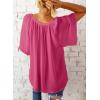 imageSHEWIN Womens Casual V Neck Loose 34 Bell Sleeve Chiffon Blouse Shirt Pleated Flowy Tunic TopsAz Hot Pink