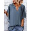 imageSHEWIN Womens Casual V Neck Loose 34 Bell Sleeve Chiffon Blouse Shirt Pleated Flowy Tunic TopsAz Light Blue