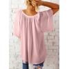 imageSHEWIN Womens Casual V Neck Loose 34 Bell Sleeve Chiffon Blouse Shirt Pleated Flowy Tunic TopsAz Pink