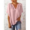 imageSHEWIN Womens Casual V Neck Loose 34 Bell Sleeve Chiffon Blouse Shirt Pleated Flowy Tunic TopsAz Pink