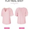 imageSHEWIN Womens Casual V Neck Loose 34 Bell Sleeve Chiffon Blouse Shirt Pleated Flowy Tunic TopsAz Pink