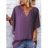 imageSHEWIN Womens Casual V Neck Loose 34 Bell Sleeve Chiffon Blouse Shirt Pleated Flowy Tunic TopsAz Purple