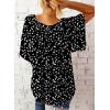 imageSHEWIN Womens Casual V Neck Loose 34 Bell Sleeve Chiffon Blouse Shirt Pleated Flowy Tunic TopsC Floral Black