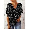 imageSHEWIN Womens Casual V Neck Loose 34 Bell Sleeve Chiffon Blouse Shirt Pleated Flowy Tunic TopsC Floral Black