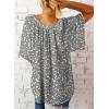 imageSHEWIN Womens Casual V Neck Loose 34 Bell Sleeve Chiffon Blouse Shirt Pleated Flowy Tunic TopsC Floral Grey