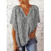 imageSHEWIN Womens Casual V Neck Loose 34 Bell Sleeve Chiffon Blouse Shirt Pleated Flowy Tunic TopsC Floral Grey