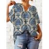 imageSHEWIN Womens Casual V Neck Loose 34 Bell Sleeve Chiffon Blouse Shirt Pleated Flowy Tunic TopsC Floral Khaki
