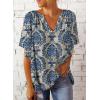 imageSHEWIN Womens Casual V Neck Loose 34 Bell Sleeve Chiffon Blouse Shirt Pleated Flowy Tunic TopsC Floral Khaki