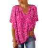 imageSHEWIN Womens Casual V Neck Loose 34 Bell Sleeve Chiffon Blouse Shirt Pleated Flowy Tunic TopsC Floral Pink