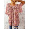 imageSHEWIN Womens Casual V Neck Loose 34 Bell Sleeve Chiffon Blouse Shirt Pleated Flowy Tunic TopsC Floral Red