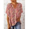 imageSHEWIN Womens Casual V Neck Loose 34 Bell Sleeve Chiffon Blouse Shirt Pleated Flowy Tunic TopsC Floral Red