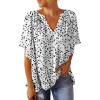imageSHEWIN Womens Casual V Neck Loose 34 Bell Sleeve Chiffon Blouse Shirt Pleated Flowy Tunic TopsC Floral White
