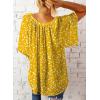 imageSHEWIN Womens Casual V Neck Loose 34 Bell Sleeve Chiffon Blouse Shirt Pleated Flowy Tunic TopsC Floral Yellow