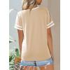 imageSHEWIN Womens Fashion Casual Crewneck Color Block T Shirts Short Sleeve Summer Tops Tees Slim FitApricot