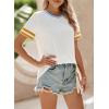 imageSHEWIN Womens Fashion Casual Crewneck Color Block T Shirts Short Sleeve Summer Tops Tees Slim FitWhite