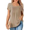 imageSHEWIN Womens Petal Short Sleeve Tunic Tops Pleated Square Neck Blouses Dressy Casual Loose ShirtsB Beige