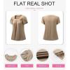 imageSHEWIN Womens Petal Short Sleeve Tunic Tops Pleated Square Neck Blouses Dressy Casual Loose ShirtsB Beige