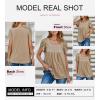imageSHEWIN Womens Petal Short Sleeve Tunic Tops Pleated Square Neck Blouses Dressy Casual Loose ShirtsB Beige