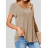 imageSHEWIN Womens Petal Short Sleeve Tunic Tops Pleated Square Neck Blouses Dressy Casual Loose ShirtsB Beige
