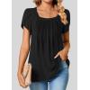 imageSHEWIN Womens Petal Short Sleeve Tunic Tops Pleated Square Neck Blouses Dressy Casual Loose ShirtsB Black