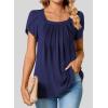 imageSHEWIN Womens Petal Short Sleeve Tunic Tops Pleated Square Neck Blouses Dressy Casual Loose ShirtsB Blue