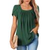 imageSHEWIN Womens Petal Short Sleeve Tunic Tops Pleated Square Neck Blouses Dressy Casual Loose ShirtsB Green