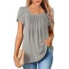 imageSHEWIN Womens Petal Short Sleeve Tunic Tops Pleated Square Neck Blouses Dressy Casual Loose ShirtsB Grey