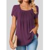 imageSHEWIN Womens Petal Short Sleeve Tunic Tops Pleated Square Neck Blouses Dressy Casual Loose ShirtsB Purple