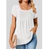 imageSHEWIN Womens Petal Short Sleeve Tunic Tops Pleated Square Neck Blouses Dressy Casual Loose ShirtsB White