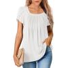 imageSHEWIN Womens Petal Short Sleeve Tunic Tops Pleated Square Neck Blouses Dressy Casual Loose ShirtsB White
