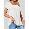 imageSHEWIN Womens Petal Short Sleeve Tunic Tops Pleated Square Neck Blouses Dressy Casual Loose ShirtsB White
