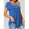 imageSHEWIN Womens Petal Short Sleeve Tunic Tops Pleated Square Neck Blouses Dressy Casual Loose ShirtsC Deep Blue