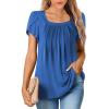 imageSHEWIN Womens Petal Short Sleeve Tunic Tops Pleated Square Neck Blouses Dressy Casual Loose ShirtsC Deep Blue