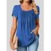 imageSHEWIN Womens Petal Short Sleeve Tunic Tops Pleated Square Neck Blouses Dressy Casual Loose ShirtsC Deep Blue