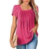imageSHEWIN Womens Petal Short Sleeve Tunic Tops Pleated Square Neck Blouses Dressy Casual Loose ShirtsC Hot Pink