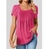 imageSHEWIN Womens Petal Short Sleeve Tunic Tops Pleated Square Neck Blouses Dressy Casual Loose ShirtsC Hot Pink